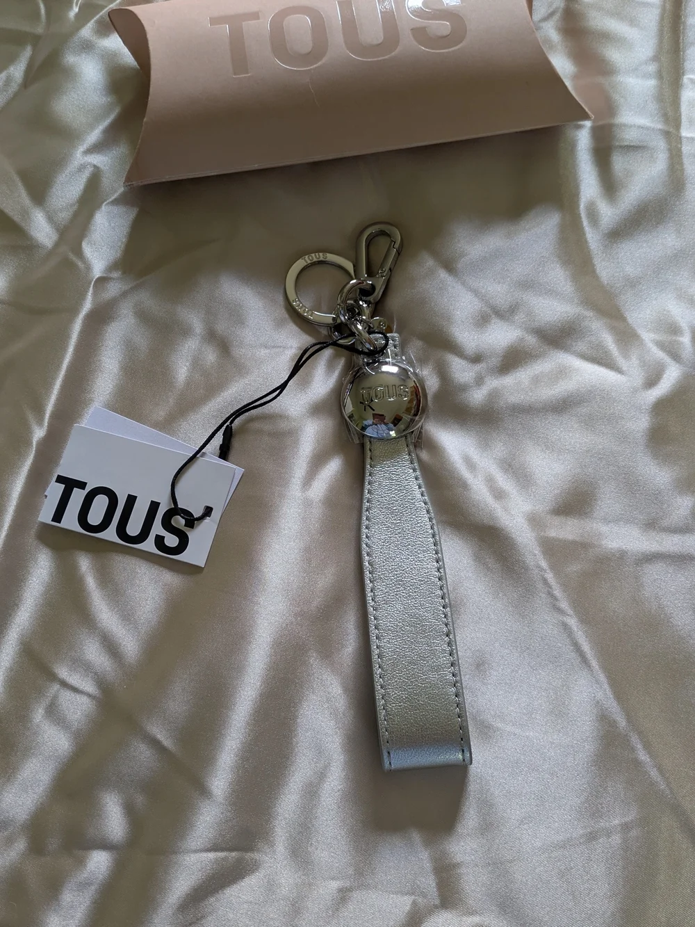 TOUS Silver Leather Strap Key & Charm Keychain